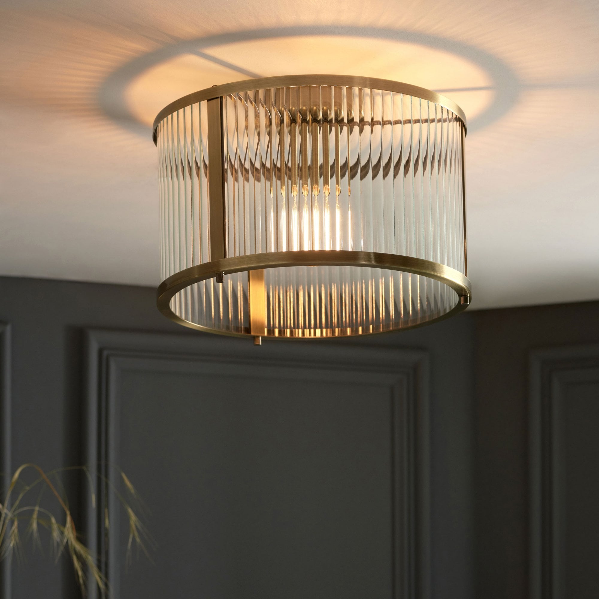 Aurelis – Antique Brass Flush Clear Glass Ceiling Light