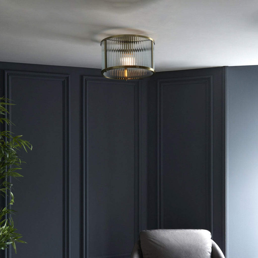 Aurelis – Antique Brass Flush Clear Glass Ceiling Light