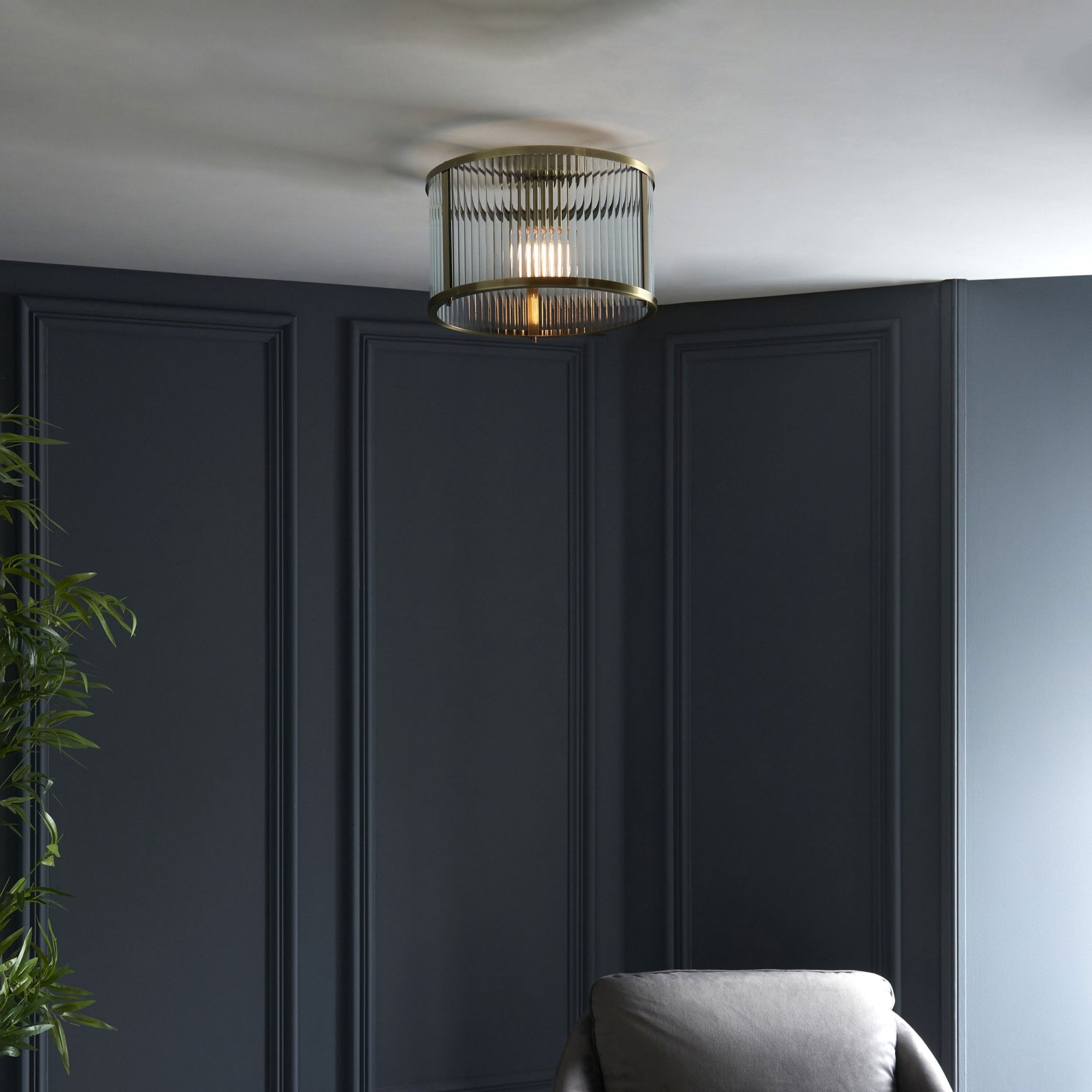 Aurelis – Antique Brass Flush Clear Glass Ceiling Light