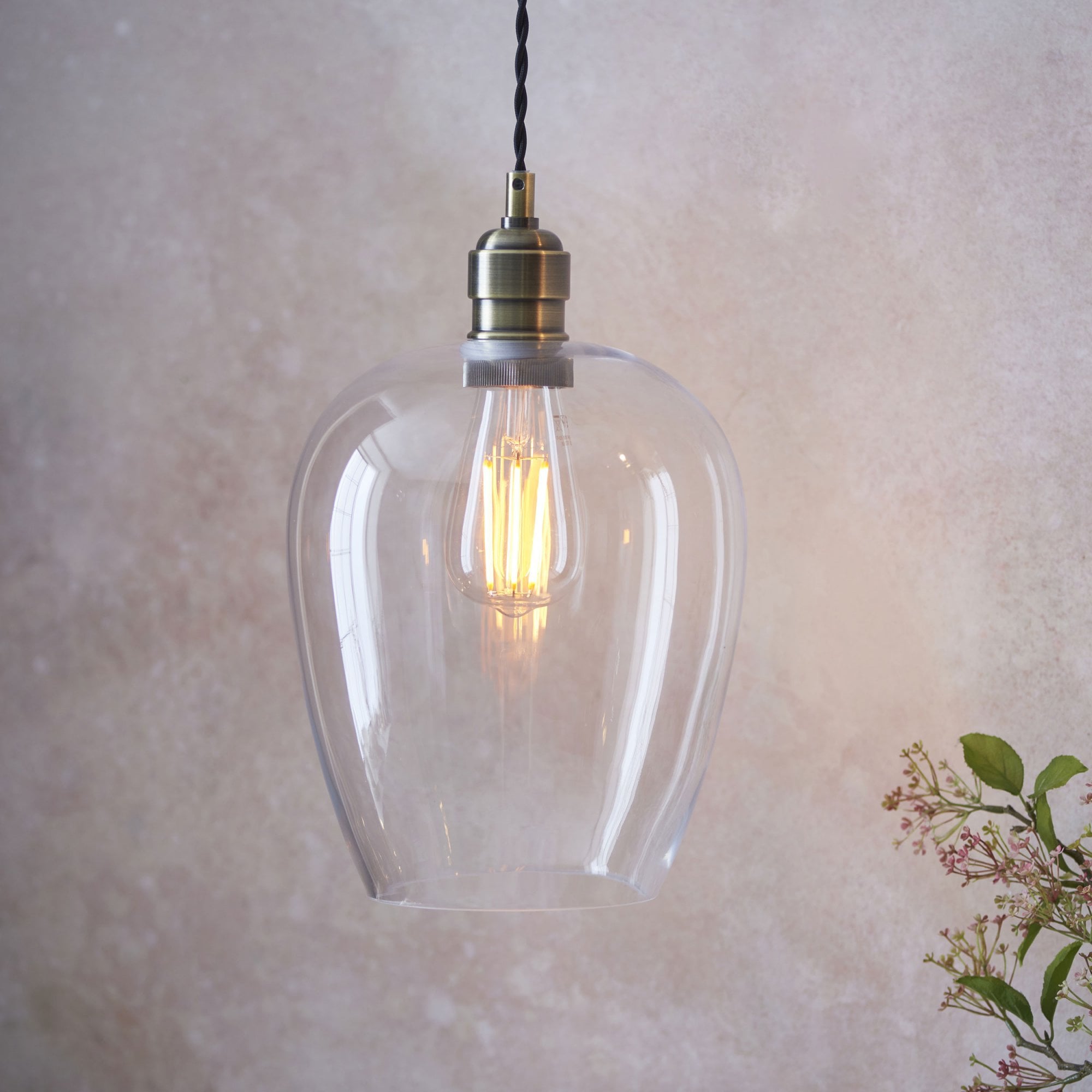 Aurelis – Antique Brass Metal Ceiling Pendant Light with Glass Shade
