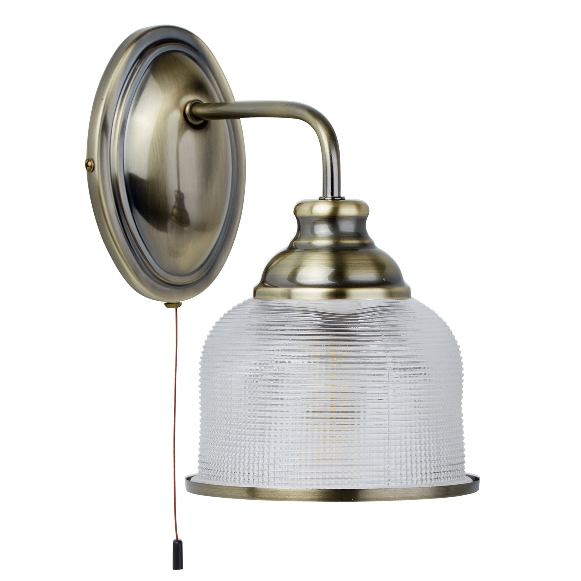 Aurelis – Antique Brass Wall Light with Holophane Glass Shade