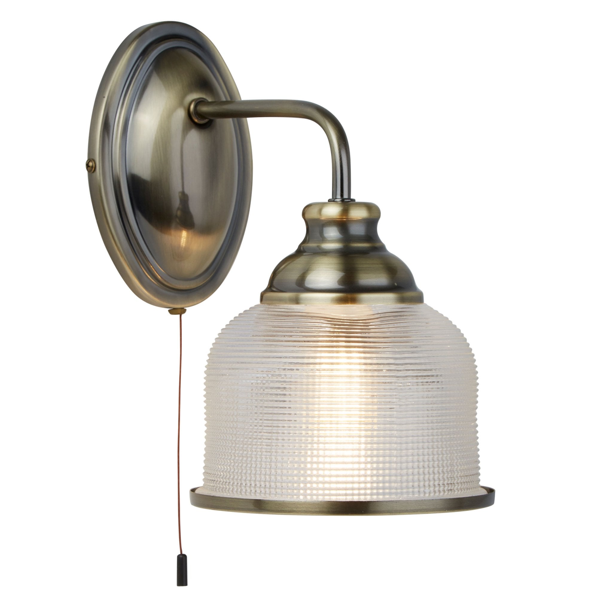 Aurelis – Antique Brass Wall Light with Holophane Glass Shade