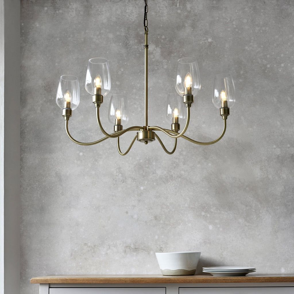 Aurelis – Brass Six Light Ceiling Pendant