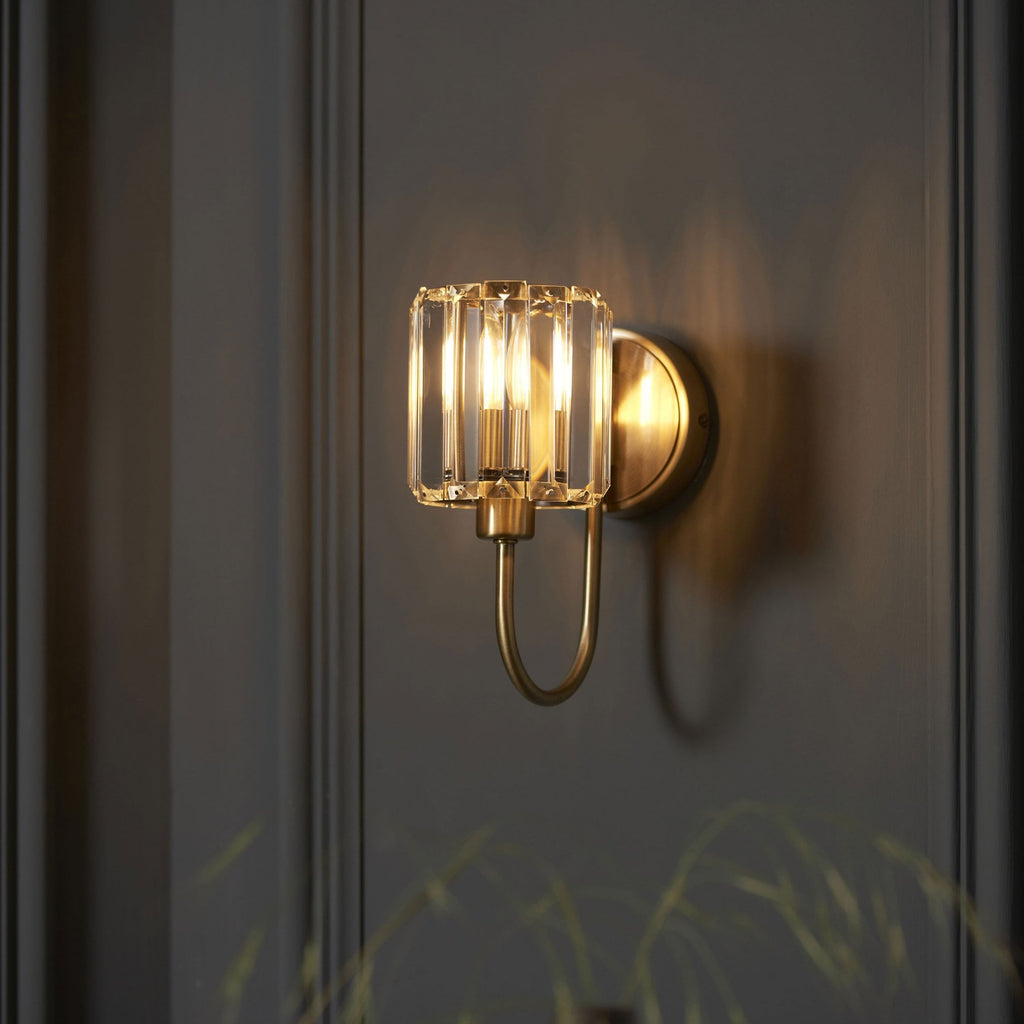 Aurelis – Brass Wall Light with Faceted Glass Shade