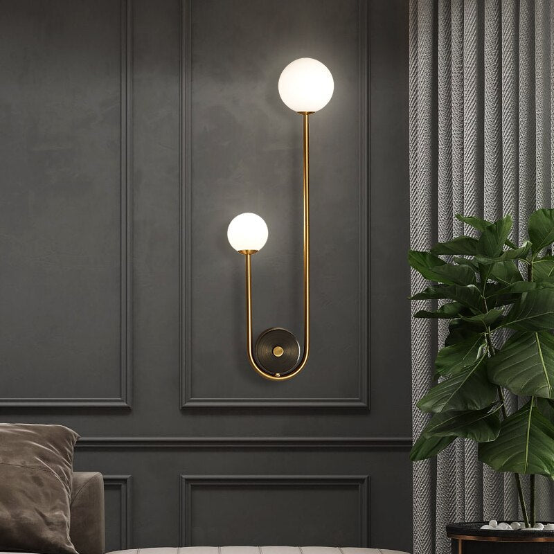 Aurelis – Gold Wall Sconce with White Glass Shade
