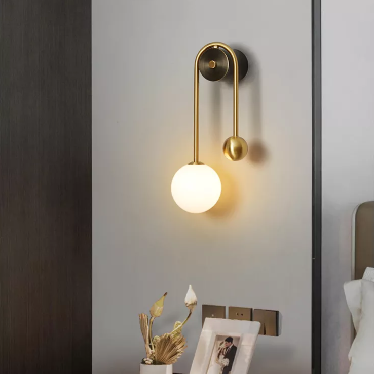 Aurelis – Gold Wall Sconce with White Glass Shade