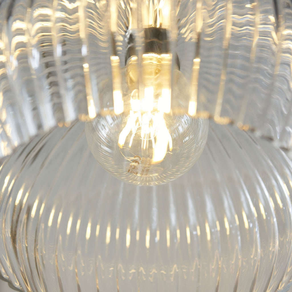 Aurelis – Nickel Pendant Light with Clear Ribbed Glass Shade