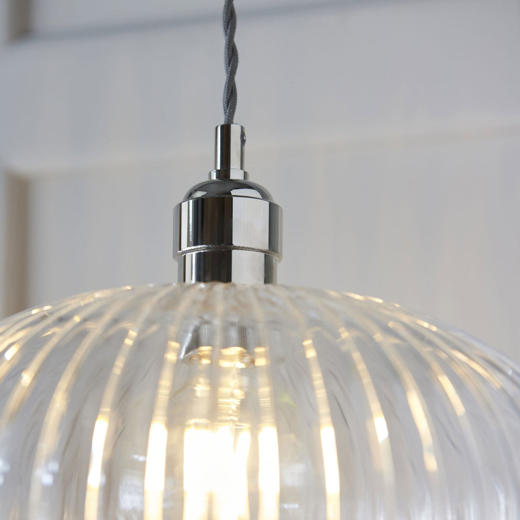 Aurelis – Nickel Pendant Light with Clear Ribbed Glass Shade