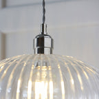 Aurelis – Nickel Pendant Light with Clear Ribbed Glass Shade