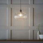 Aurelis – Nickel Pendant Light with Clear Ribbed Glass Shade