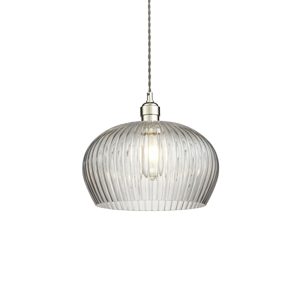 Aurelis – Nickel Pendant Light with Clear Ribbed Glass Shade
