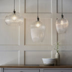 Aurelis – Nickel Pendant Light with Clear Ribbed Glass Shade