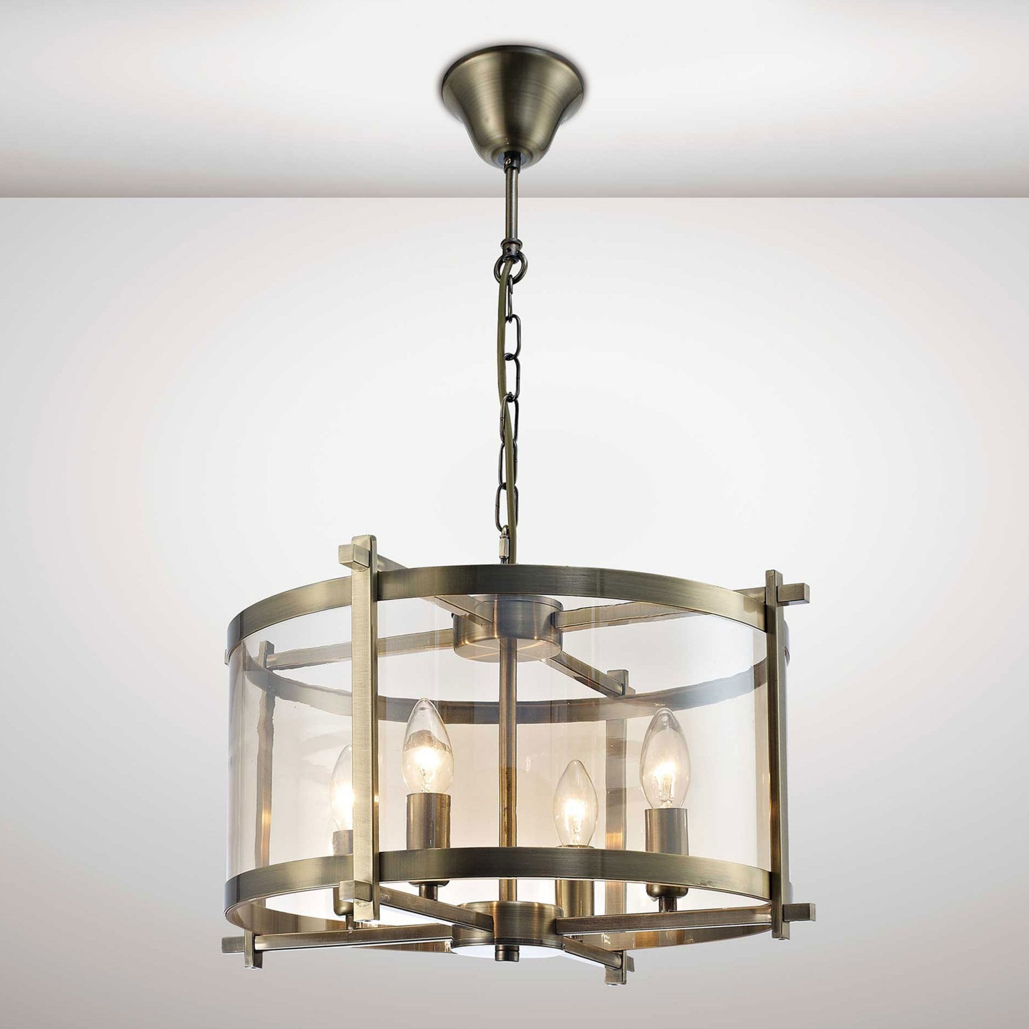 Sylvara – Antique Brass 4-Light Glass Pendant