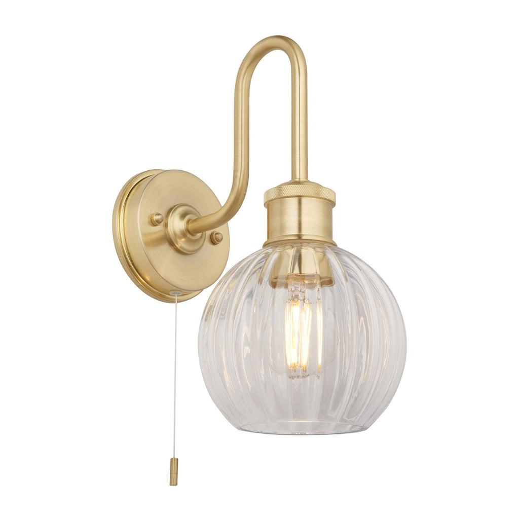 Virello – Satin Brass Wall Light with Ribbed Glass Shade
