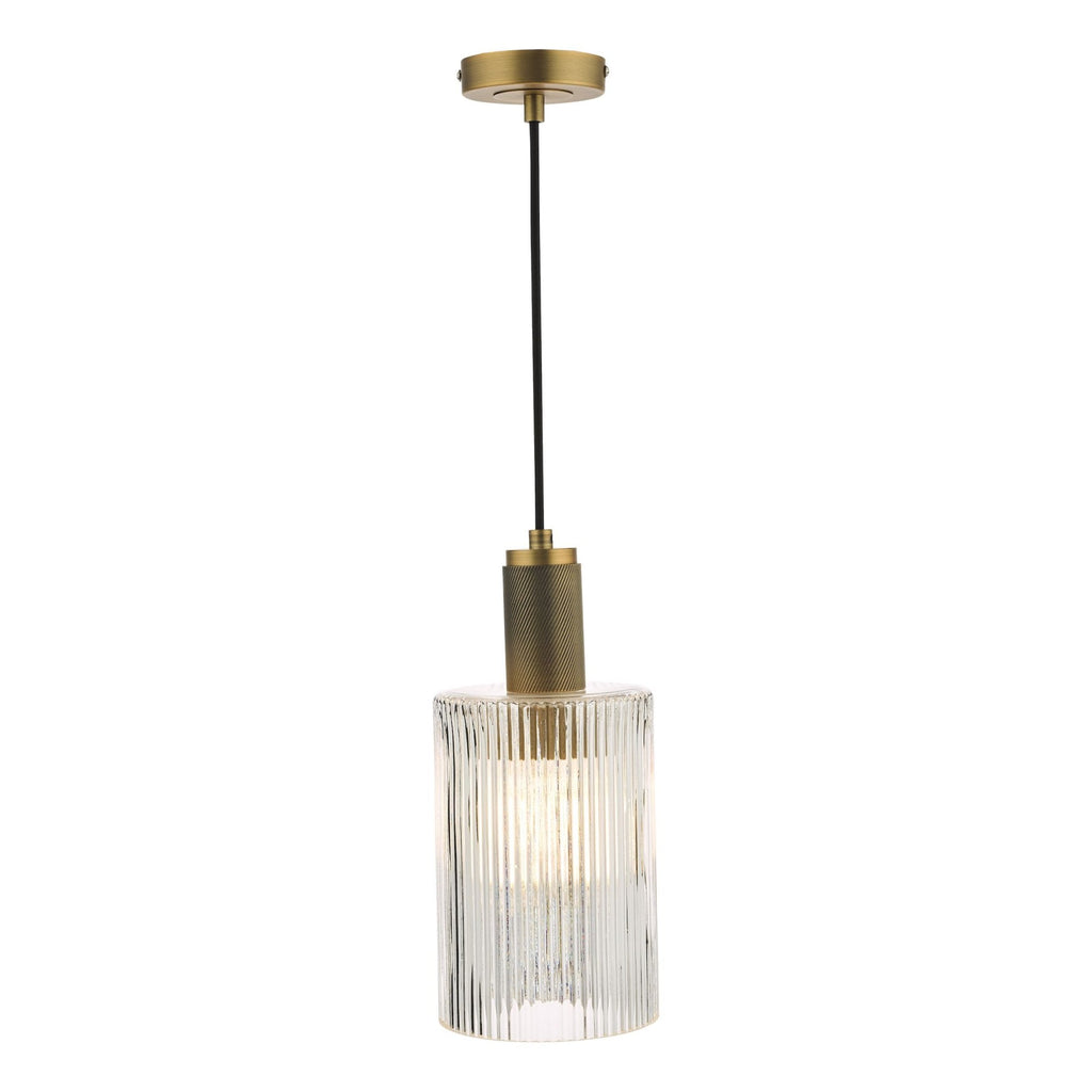 Zephros – Adjustable Antique Brass Pendant Light with Cylinder Glass Shade