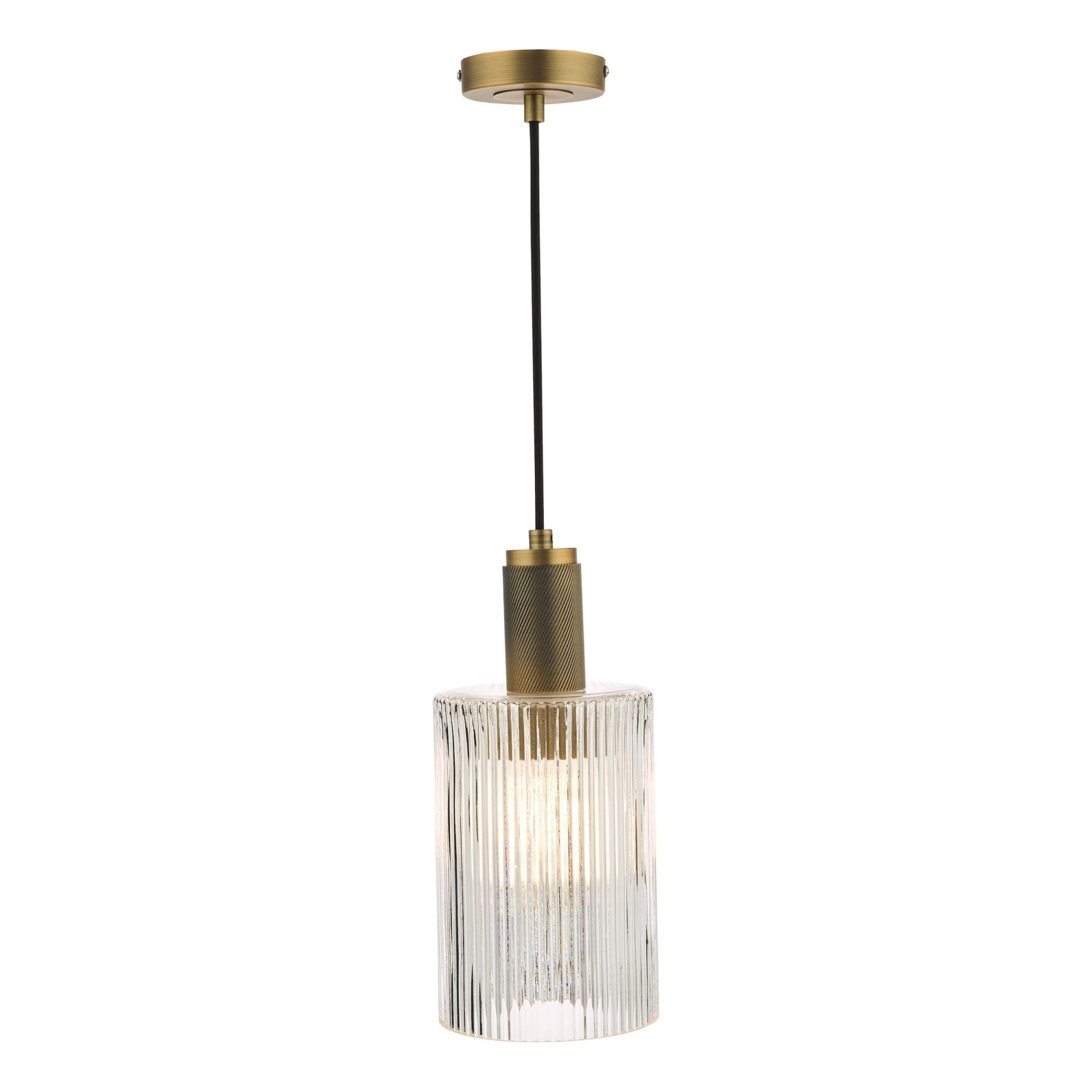 Zephros – Adjustable Antique Brass Pendant Light with Cylinder Glass Shade