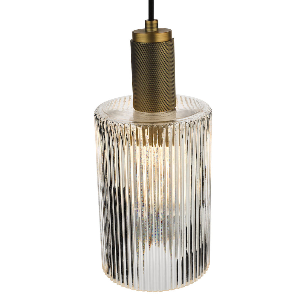 Zephros – Adjustable Antique Brass Pendant Light with Cylinder Glass Shade