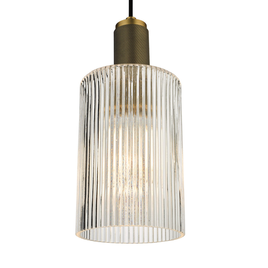 Zephros – Adjustable Antique Brass Pendant Light with Cylinder Glass Shade