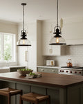 Modern Matte Black Pendant Light for Kitchen Island, Clear Glass Bowl, Industrial